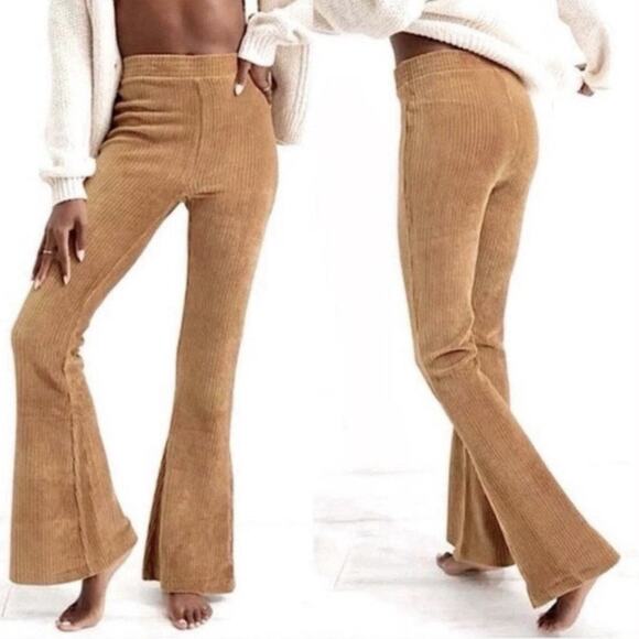 aerie Pants - Aerie Groove On Flare Bootcut Corduroy Pull On Pants Tan Brown Bohemian Small